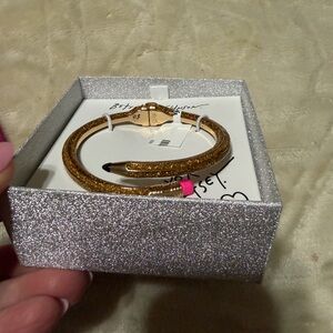Betsey Johnson Gold Glitter Nail Bangle Bracelet with Pink Tip